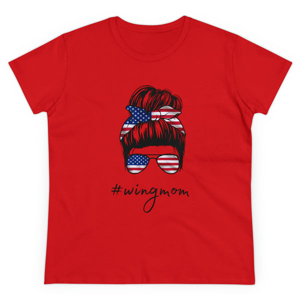 Messy Bun Flag Wingmom Ladies T-shirt