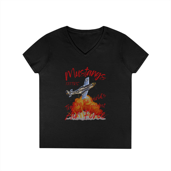 323 TRS Mustangs Ladies V-Neck T-Shirt